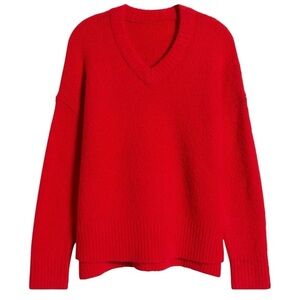 Lucky Brand Red V-Neck Wool Blend Pullover Sweater Large Stretch Cozy Soft NWT
